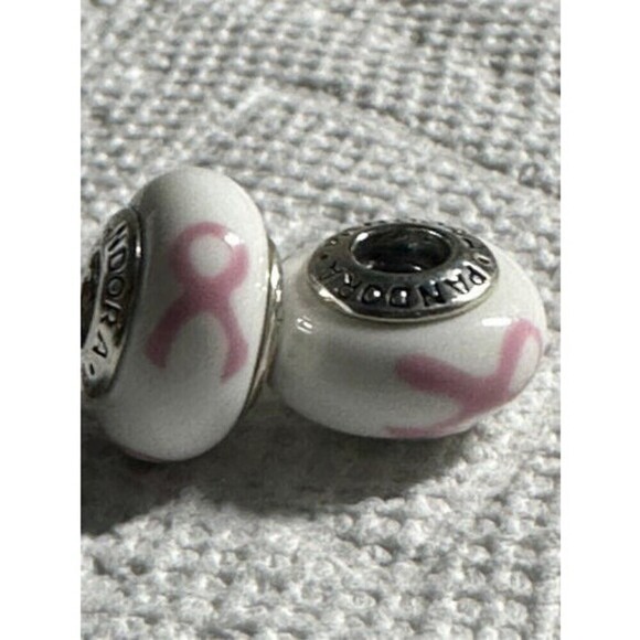Authentic Pandora,‎ Pink Ribbon Murano Glass Charm, #458732, Retired - Picture 9 of 9